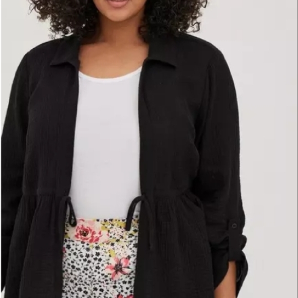 Torrid Gauze woven fabric tie waist kimono 4 - Picture 2 of 9